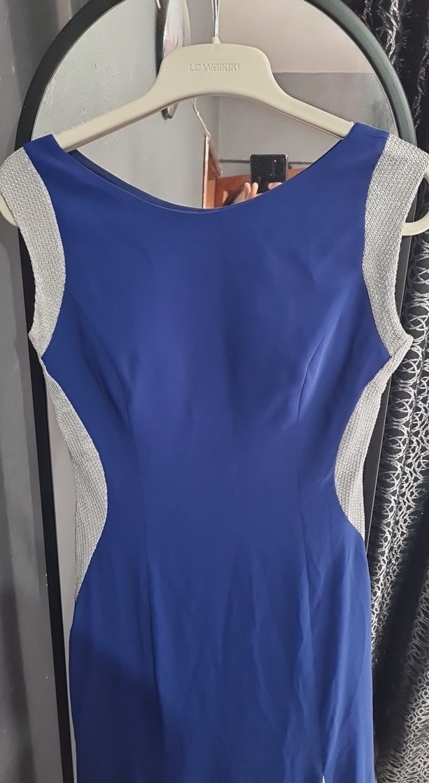 Mavi Drapeli Uzun Abiye Elbise - Görsel 4