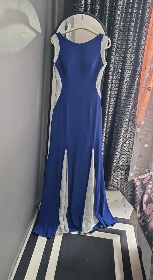 Mavi Drapeli Uzun Abiye Elbise - Görsel 2