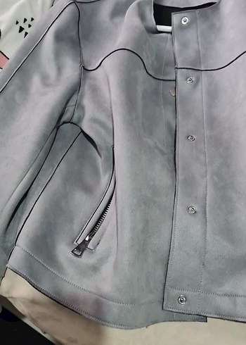 Gri Süet Kadın Düğmeli Ceket  sıfır ama yikandi - Görsel 5