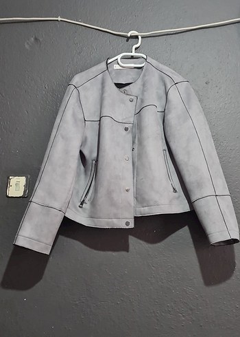 Gri Süet Kadın Düğmeli Ceket  sıfır ama yikandi - Görsel 2