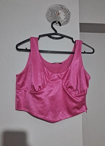 Pembe askılı crop 