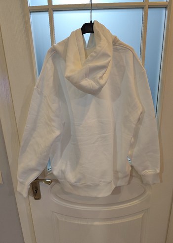 Beyaz Kapüşonlu Rahat Kesim unisex Sweatshirt - Görsel 2