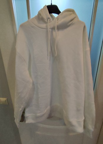 Beyaz Kapüşonlu Rahat Kesim unisex Sweatshirt - Görsel 7