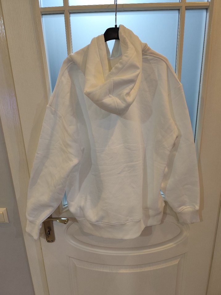 Beyaz Kapüşonlu Rahat Kesim unisex Sweatshirt - Görsel 2