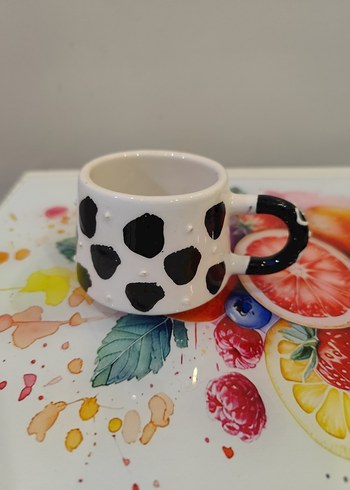 Renkli Desenli Beyaz Seramik Fincan - Görsel 9