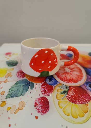 Renkli Desenli Beyaz Seramik Fincan - Görsel 7