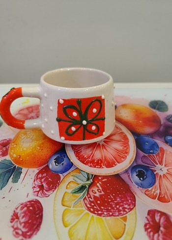 Renkli Desenli Beyaz Seramik Fincan - Görsel 2