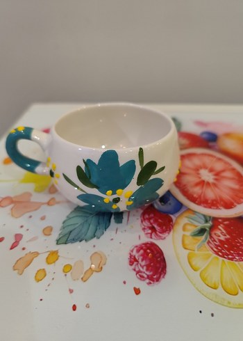 Renkli Desenli Beyaz Seramik Fincan - Görsel 17