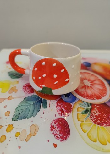 Renkli Desenli Beyaz Seramik Fincan - Görsel 8