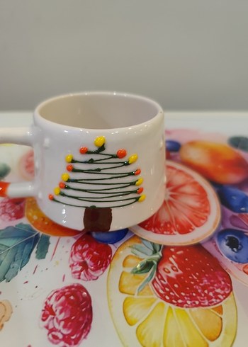 Renkli Desenli Beyaz Seramik Fincan - Görsel 6