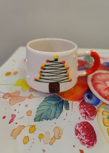 Renkli Desenli Beyaz Seramik Fincan - Görsel 5