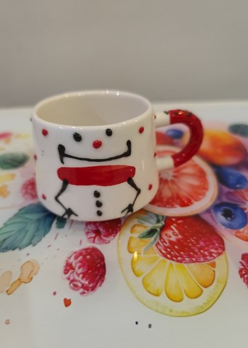 Renkli Desenli Beyaz Seramik Fincan - Görsel 13