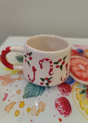 Renkli Desenli Beyaz Seramik Fincan - Görsel 16