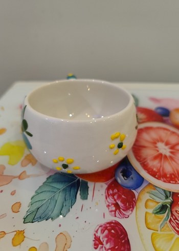 Renkli Desenli Beyaz Seramik Fincan - Görsel 18