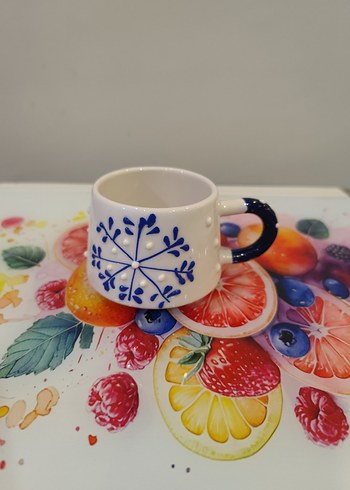 Renkli Desenli Beyaz Seramik Fincan - Görsel 3