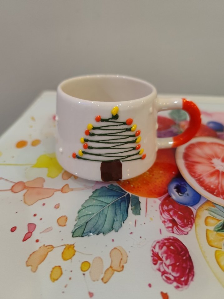 Renkli Desenli Beyaz Seramik Fincan - Görsel 5