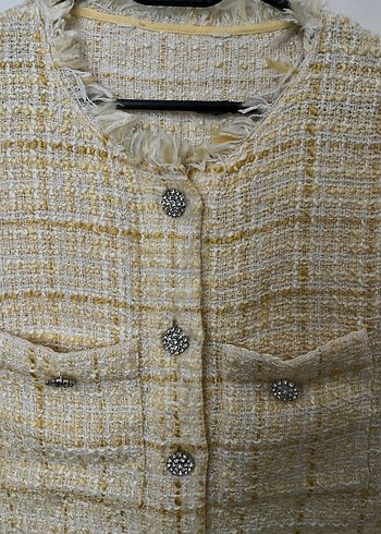 Düğmeli Sarı Tüvit Kadın Yelek - Görsel 2