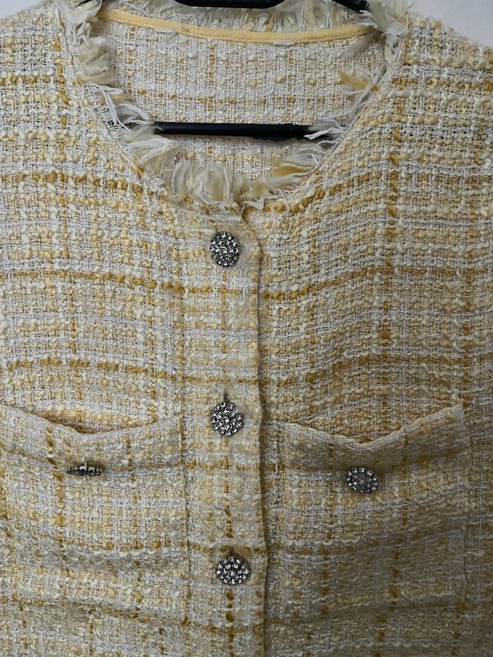 Düğmeli Sarı Tüvit Kadın Yelek - Görsel 2