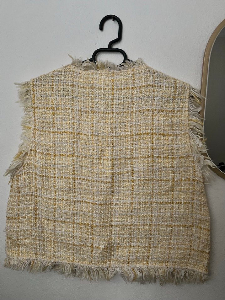 Düğmeli Sarı Tüvit Kadın Yelek - Görsel 3