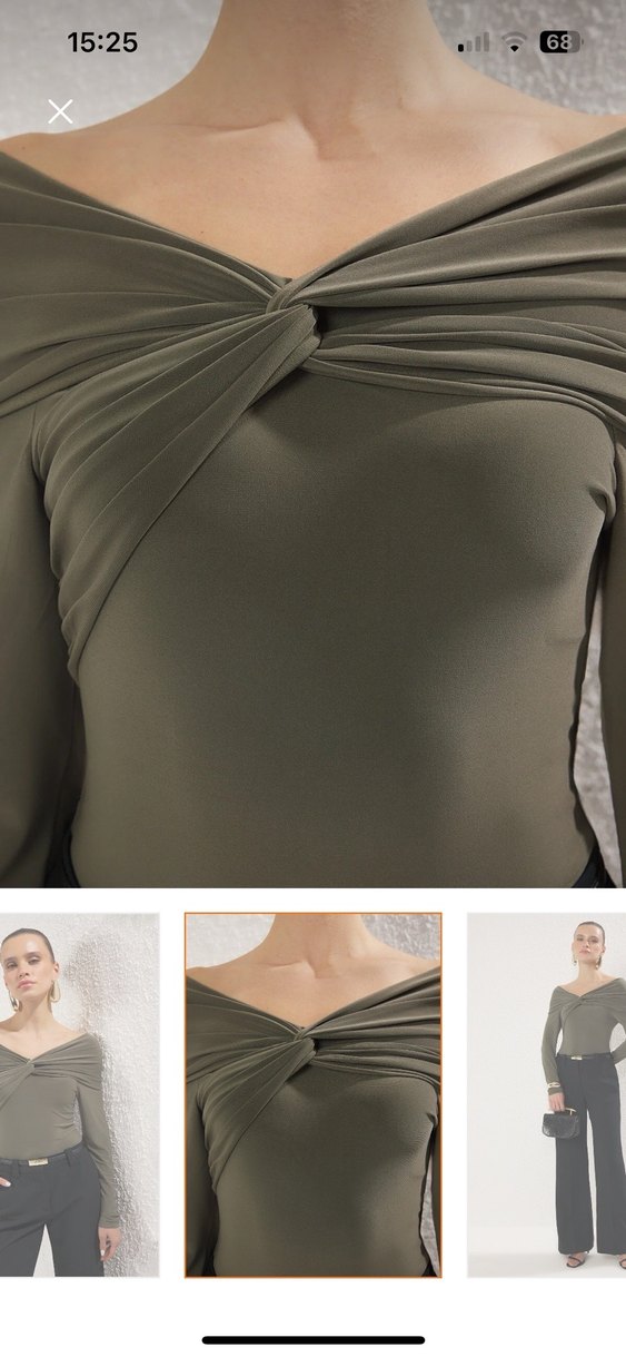 Omuz Detaylı Kadın Bluz - Haki - Görsel 2
