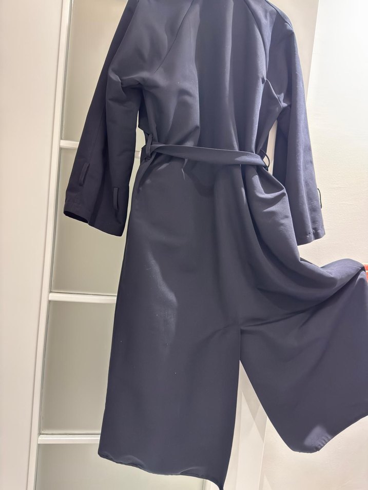 Kadın Siyah Kemerli Uzun Keten Trençkot - Görsel 2