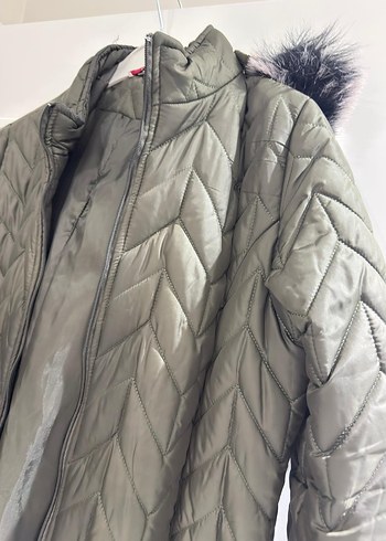 Gri Uzun Kadın Kışlık Mont Kürklü - Görsel 4