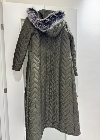 Gri Uzun Kadın Kışlık Mont Kürklü - Görsel 2