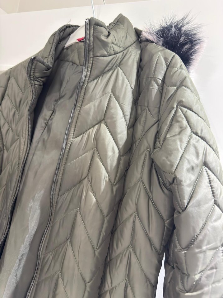 Gri Uzun Kadın Kışlık Mont Kürklü - Görsel 4