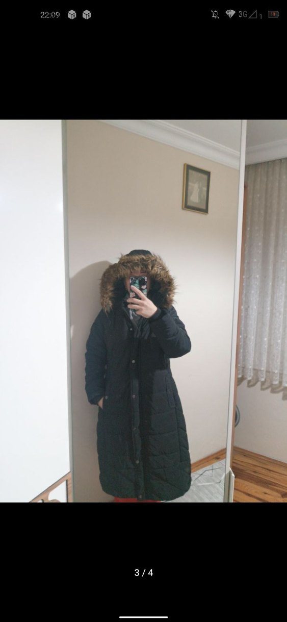 Kürklü Siyah Kadın Kışlık Mont - Görsel 3