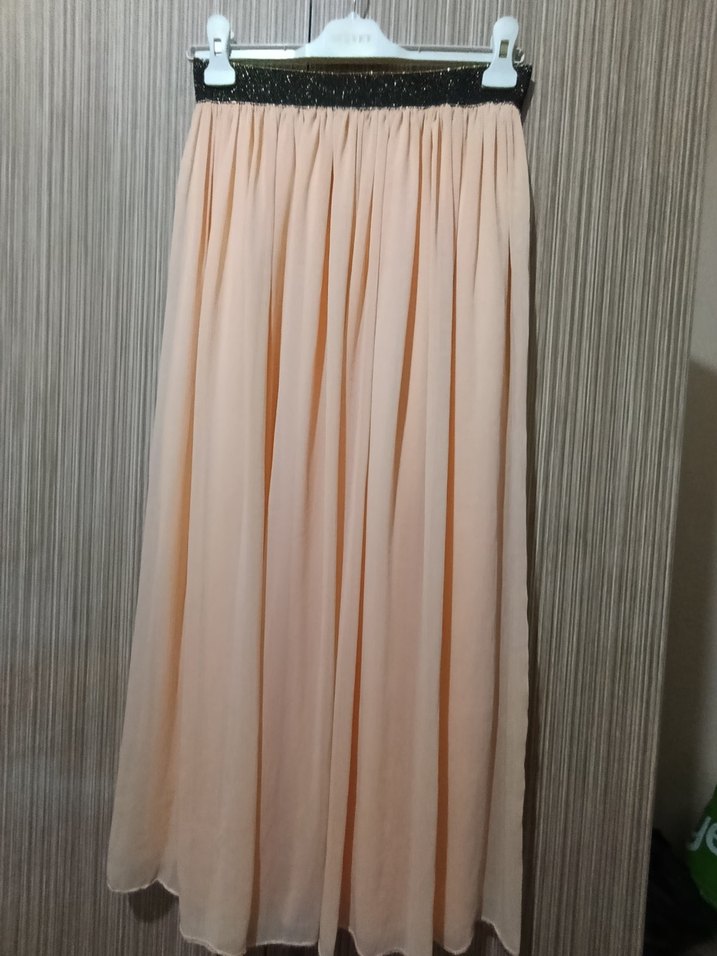 pudra Pilili Uzun şifon Kadın Etek - Görsel 2