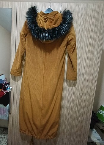 Kadın hardal Uzun Süet Fermuarlı Kaban - Görsel 2