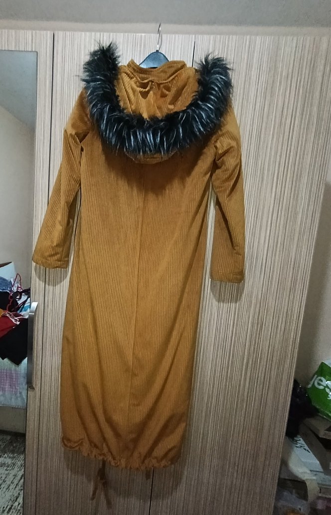 Kadın hardal Uzun Süet Fermuarlı Kaban - Görsel 2