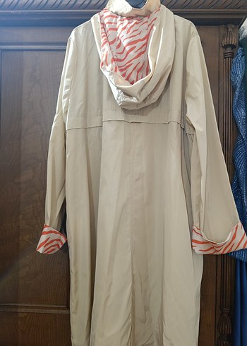 Bej Uzun Kadın Yağmurluk Fermuarlı - Görsel 3