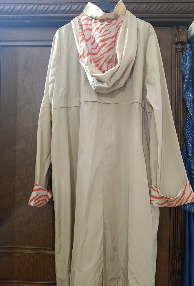 Bej Uzun Kadın Yağmurluk Fermuarlı - Görsel 3