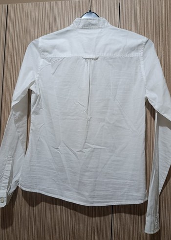 Düğmeli Beyaz Keten Kadın Gömlek - Görsel 2