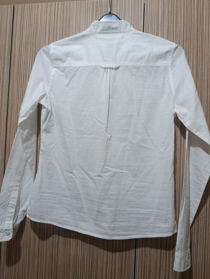 Düğmeli Beyaz Keten Kadın Gömlek - Görsel 2