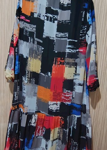 Desenli Uzun Kollu Salaş Elbise - Görsel 2