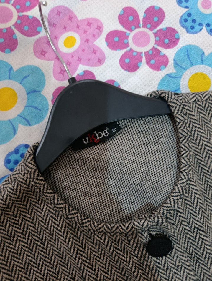 Düğmeli Uzun Gri Keten Elbise - Görsel 3