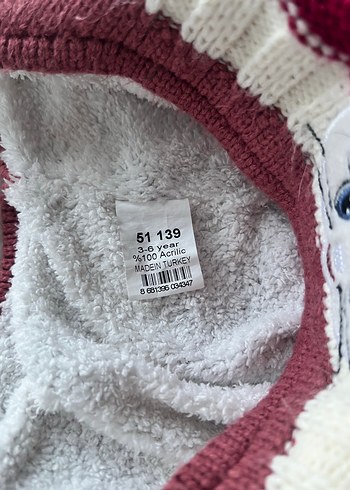 Bordo Nakışlı Örgü Çocuk Bere - Görsel 3