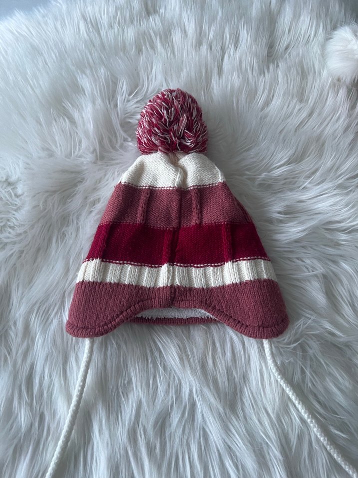 Bordo Nakışlı Örgü Çocuk Bere - Görsel 2