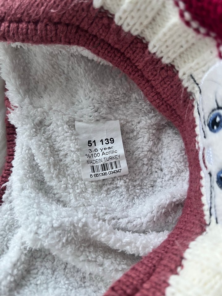 Bordo Nakışlı Örgü Çocuk Bere - Görsel 3