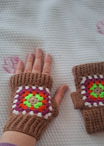 Renkli Örgü Bohem Kadın Eldiveni - Görsel 3