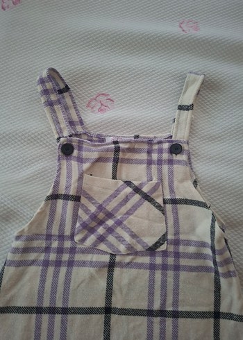 Mor Ekose Desenli Kız Salopet elbise - Görsel 3