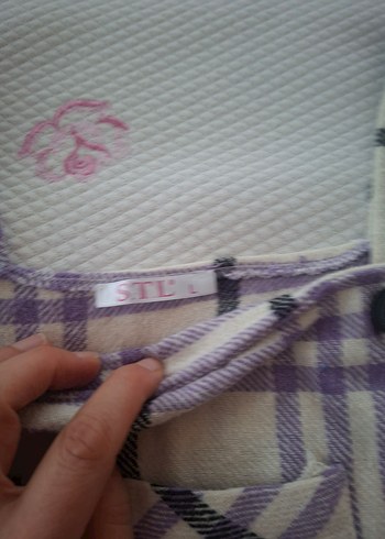 Mor Ekose Desenli Kız Salopet elbise - Görsel 5