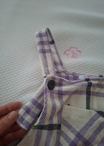 Mor Ekose Desenli Kız Salopet elbise - Görsel 4