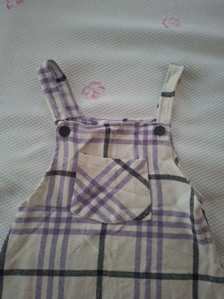 Mor Ekose Desenli Kız Salopet elbise - Görsel 3