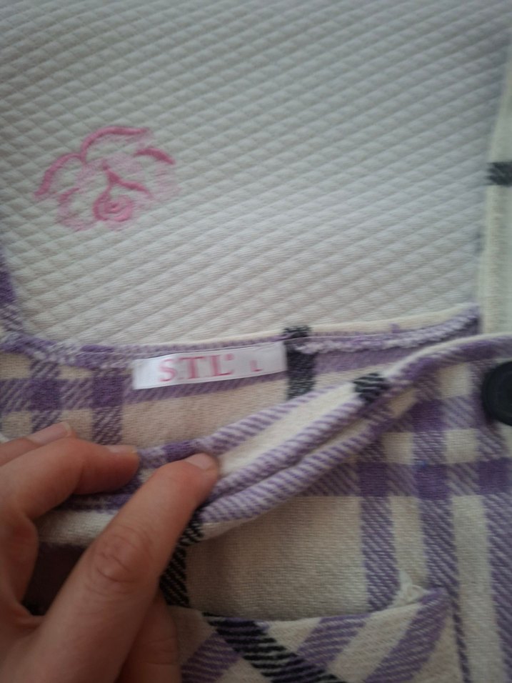 Mor Ekose Desenli Kız Salopet elbise - Görsel 5