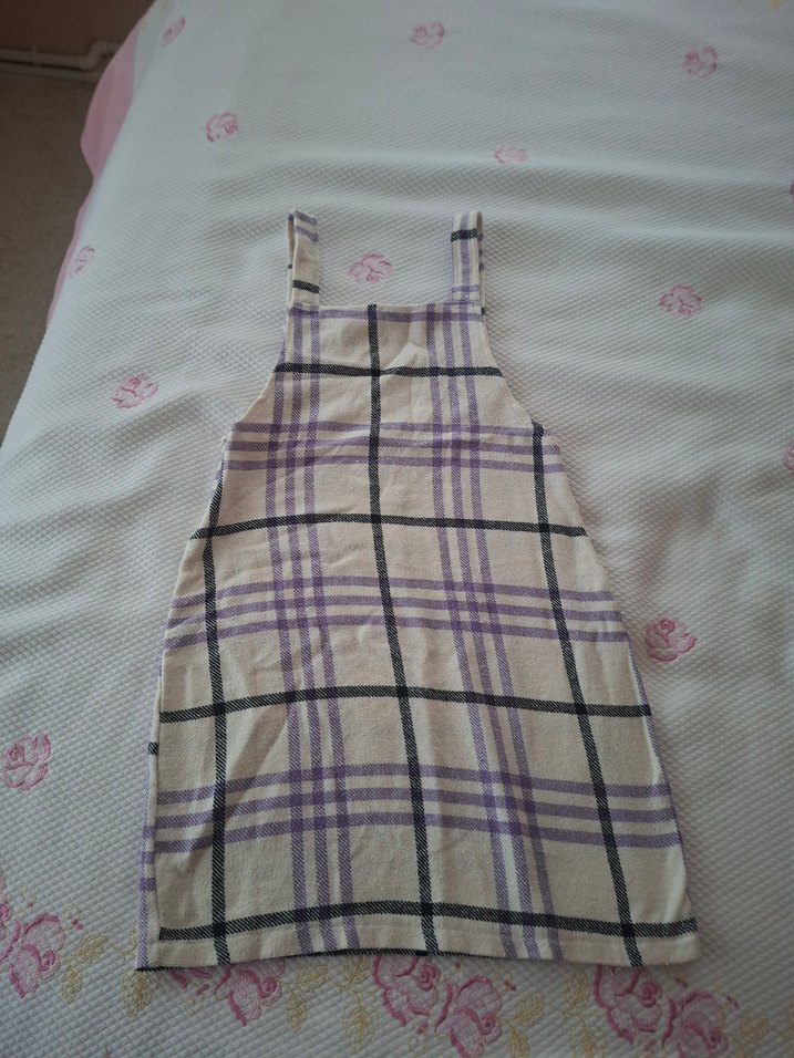 Mor Ekose Desenli Kız Salopet elbise - Görsel 2