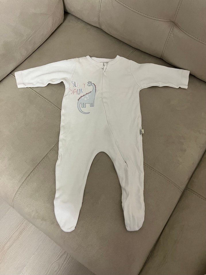 Bebek Beyaz Pamuklu Uzun Kollu Tulum ve Body - Görsel 2