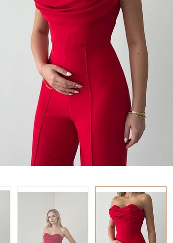 Kırmızı Straplez Midi Tulum - Görsel 2